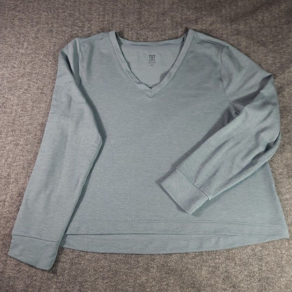 Title Nine Manresa V-Neck Long Sleeve Pullover Active T Shirt Womans XL Gray